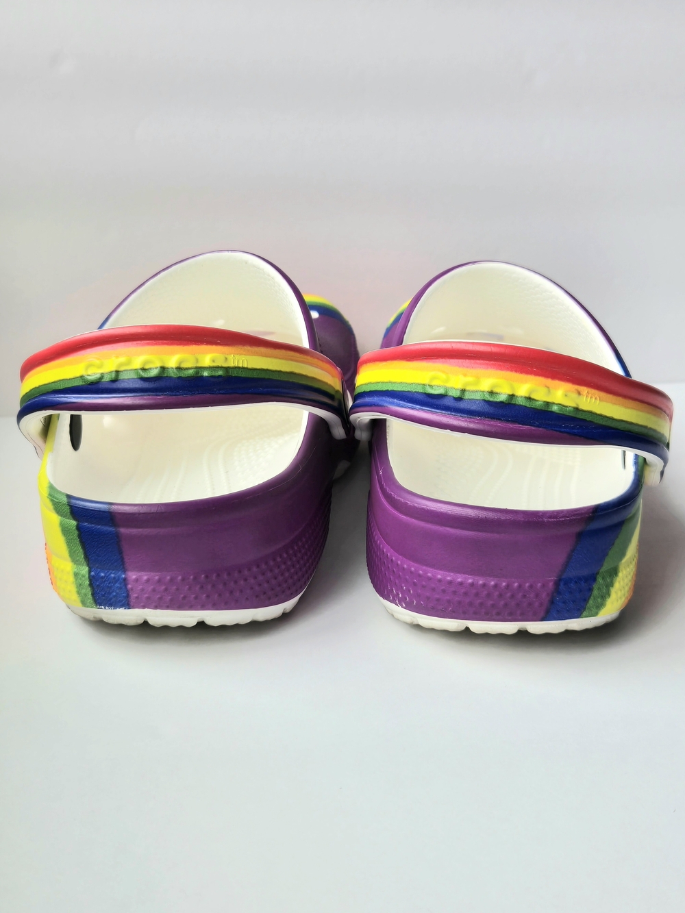 Crocs Ltd Edition Rainbow Purple Classic High Block Clogs Comfort Slip On Shoes - Picture 6 of 8